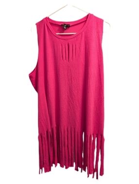 Love Bright Pink Fringe Sleeveless Tunic 2X